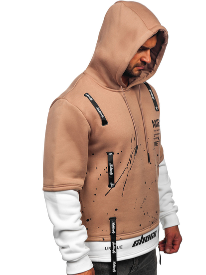 Bézs színű kapucnis férfi melegítőfelső mintával Bolf LJ0586A