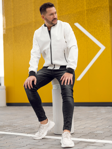 Fehér színű férfi bomber bőrdzseki Bolf 7110A