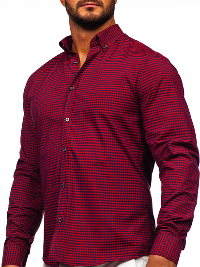 Bordó kockás hosszú ujjú férfi ing Bolf 22745