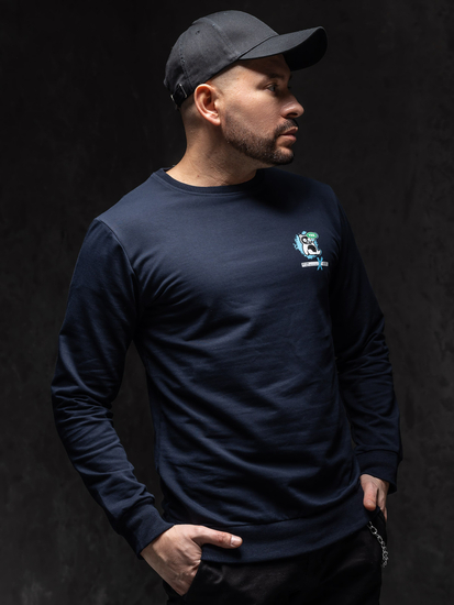 Sötétkék férfi kapucni nélküli pulcsi mintával 8744A1