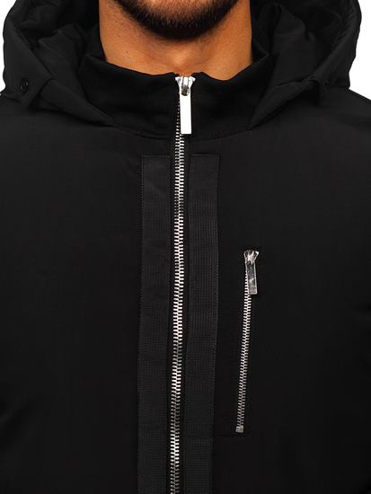 Fekete hosszú férfi télikabát kapucnival Bolf 5M3121