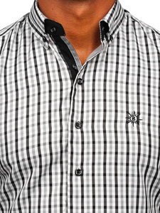 Kockás rövid ujjú férfiing fekete színben Bolf 4510