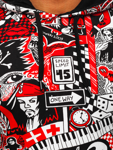 Férfi pulcsi nyomattal és kapucnival piros színben Bolf 141035