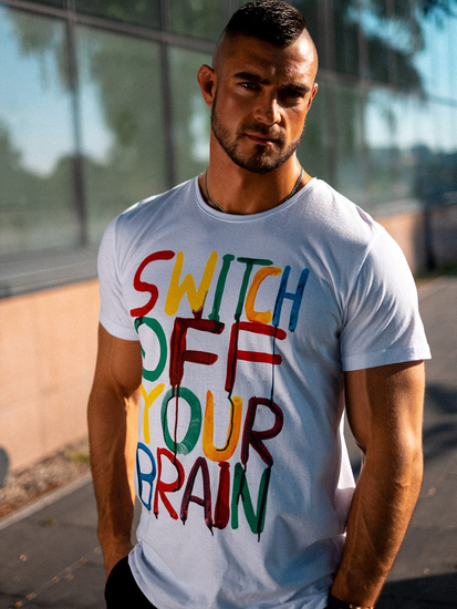 Férfi póló mintával fehér színben Bolf 1181B