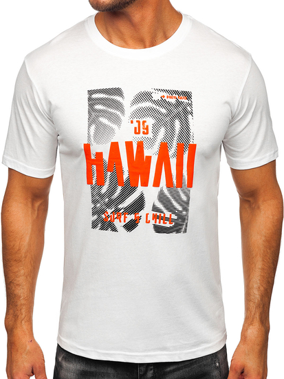 Fehér pamut férfi póló mintával Bolf MPO3497