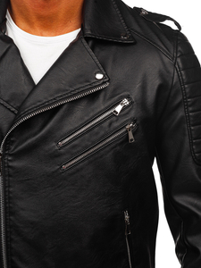 Férfi motoros bőrdzseki fekete színben Bolf 11Z8065