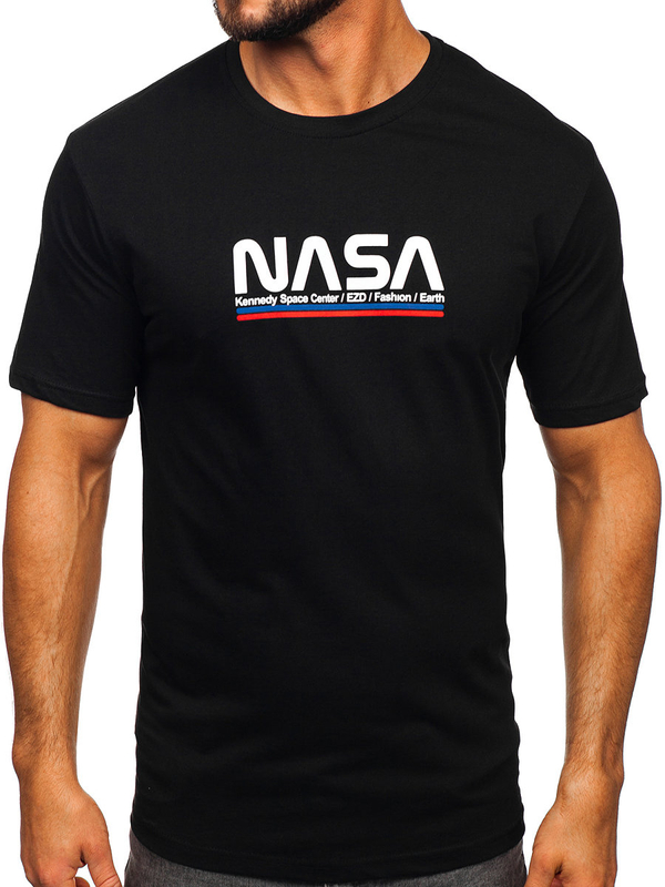 Mintás férfi pamut póló fekete színben Bolf 14749