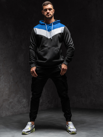 Grafitszürke férfi kapucnis pulcsi mintával Bolf W3878A1