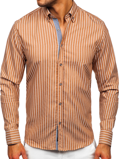 Hosszú ujjú csíkos férfiing barna színben Bolf 20731