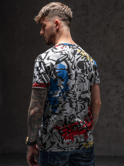 Mintás férfi póló szürke színben Bolf 14901