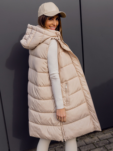 Bézs színű hosszú steppelt oversize női mellény Bolf 81276