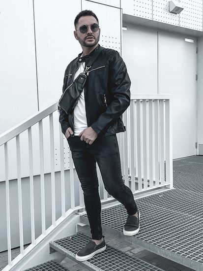 Férfi bőrdzseki fekete Bolf 1129