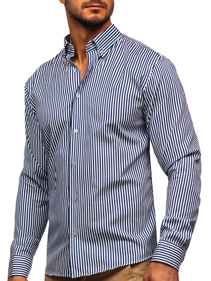 Hosszú ujjú csíkos férfiing gránátkék színben Bolf 20726