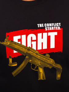 Férfi pamut póló mintával fekete színben Bolf 14709