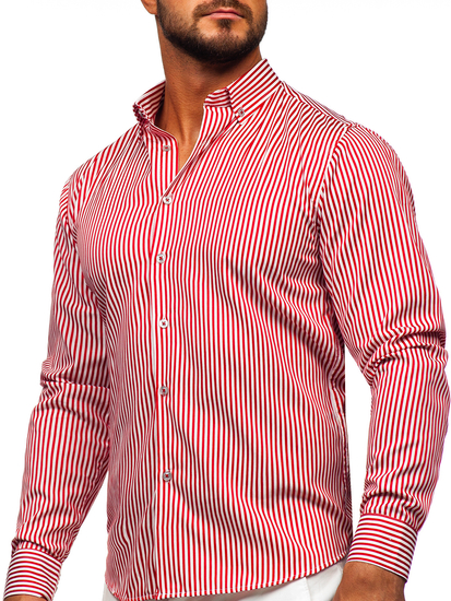 Hosszú ujjú csíkos férfiing piros színben Bolf 22731