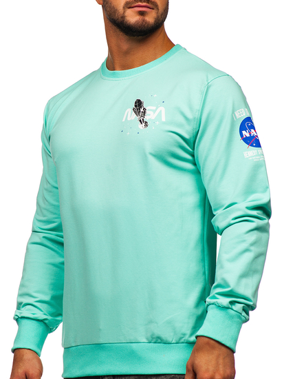 Menta színű mintás kapucni nélküli férfi pulcsi Bolf 6476