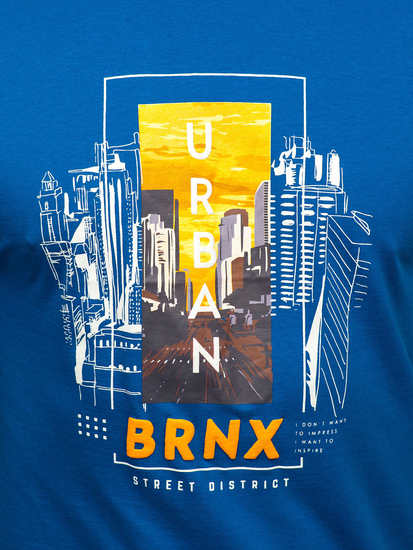 Kék pamut férfi póló mintával Bolf MPO3452