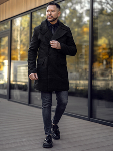 Fekete két soros férfi télikabát magas gallérral Bolf 1048A2