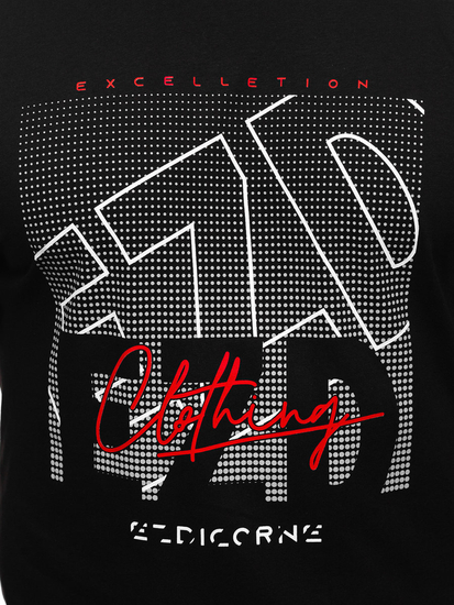 Férfi pamut póló mintával fekete színben Bolf 14748