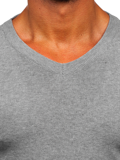 V-nyakú basic férfi pulóver szürke színben Bolf S8533