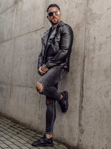 Férfi motoros bőrdzseki fekete színben Bolf 11Z8014