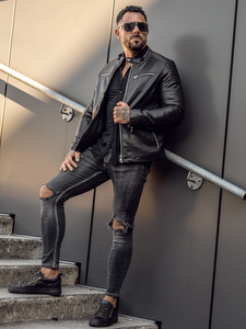 Fekete színű biker típusú férfi bőrdzseki Bolf 11Z8001