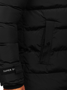 Fekete hosszú steppelt férfi téli dzseki Bolf 6477