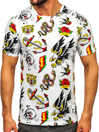 Fehér színű férfi pamut póló mintával Bolf 14962