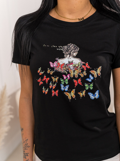 Fekete női póló applikációval Bolf 95T2525