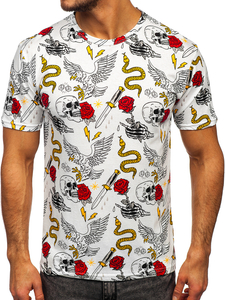 Mintás férfi póló fehér színben Bolf 14900