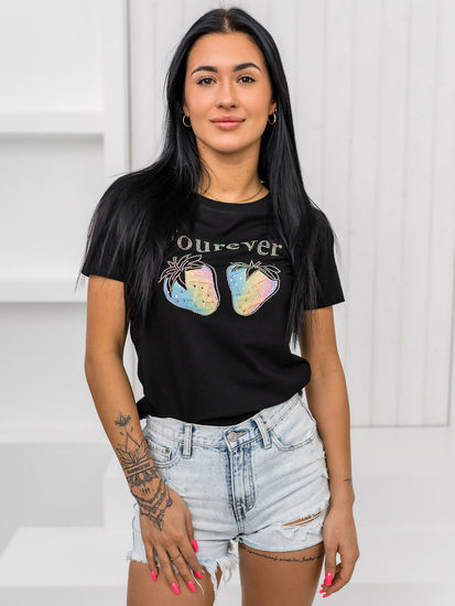 Fekete női póló applikációval Bolf 95T2518