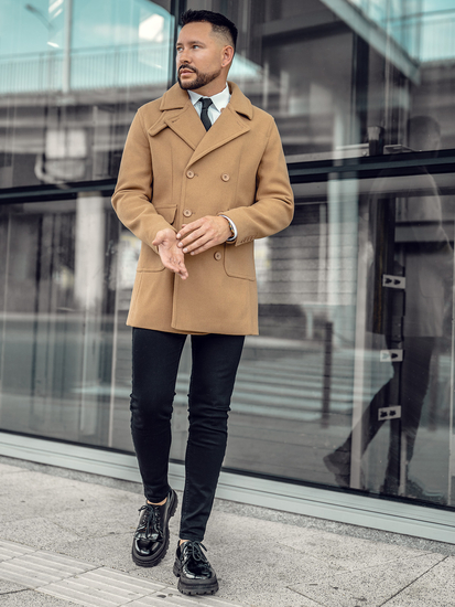 Férfi télikabát rövid, dupla soros camel színű Bolf 11Z8215A