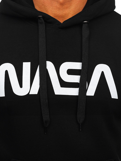 Fekete férfi pulóver kapucnival kenguruzsebes mintás Bolf 14600