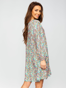 Virágmintás női ruha zöld színben Bolf 3019