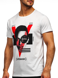 Mintás férfi póló fehér színben Bolf KS2552