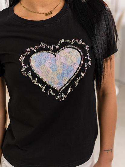 Fekete női póló applikációval Bolf 95T2510