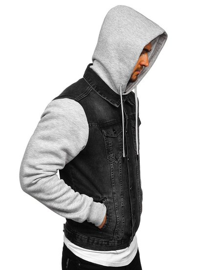 Férfi farmerdzseki kapucnival fekete Bolf 211902