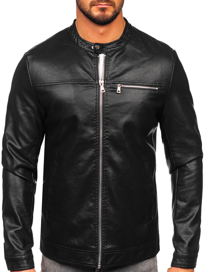 Férfi bőrdzseki fekete színben Bolf 11Z8025