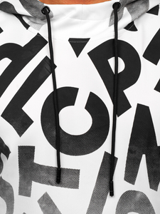 Fehér színű kapucnis kenguruzsebes férfi melegítőfelső mintával Bolf 8B992