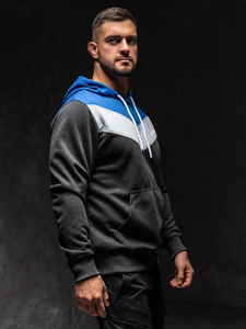 Grafitszürke férfi kapucnis pulcsi mintával Bolf W3878A1