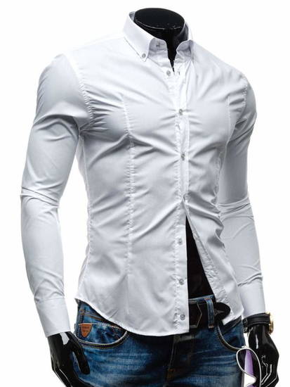 Elegáns hosszú ujjú férfi ing fehér színben Bolf 1703-1