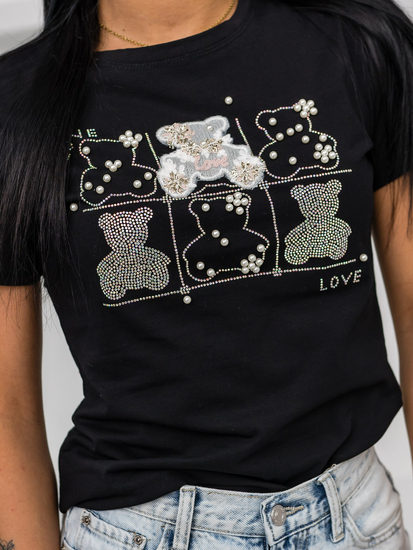 Fekete női póló applikációval Bolf 96T615