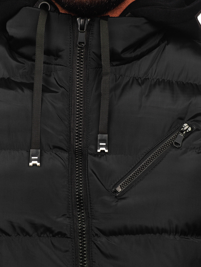 Vastag steppelt férfi mellény kapucnival fekete színben Bolf 7126