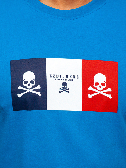 Égszínkék színű férfi pamut póló mintával Bolf 14784