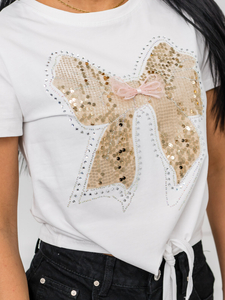 Fehér női póló applikációval Bolf 96T612