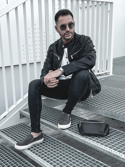 Férfi bőrdzseki fekete Bolf 1129