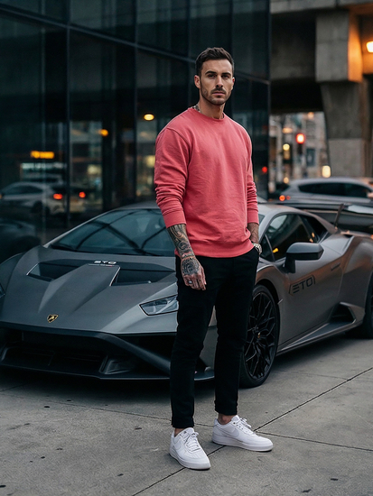 Vastag férfi melegítőfelső kapucni nélkül lazac színben Bolf 2001