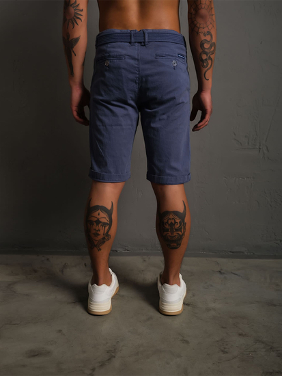 Sötétkék férfi anyag rövidnadrág övvel Bolf 0010