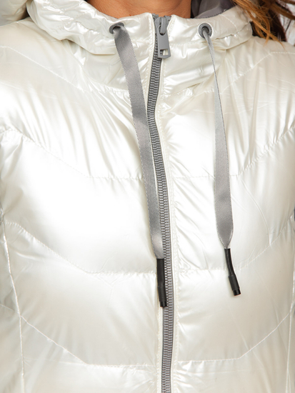 Fehér színű hosszú steppelt női mellény kapucnival Bolf 7043