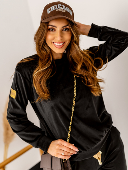 Fekete színű kétrészes velúr női melegítő együttes Bolf 8129A